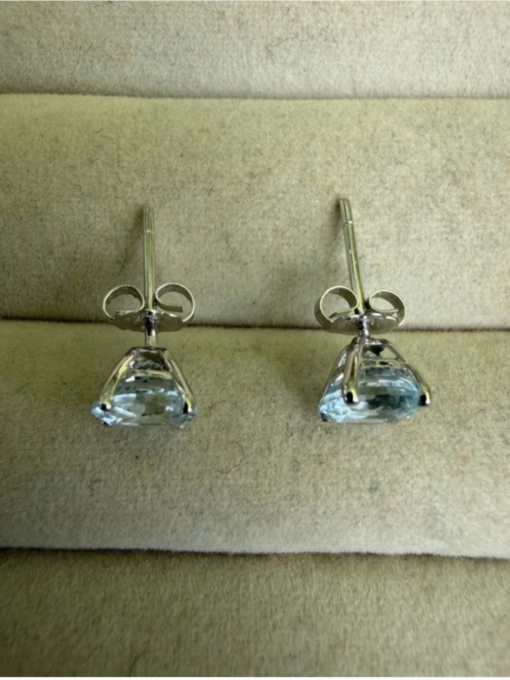 Genuine Aquamarine 14KT White Gold Stud Earrings